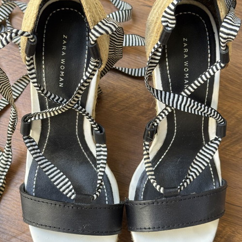 Zara wedge platform sandals size 38 used, black and beige