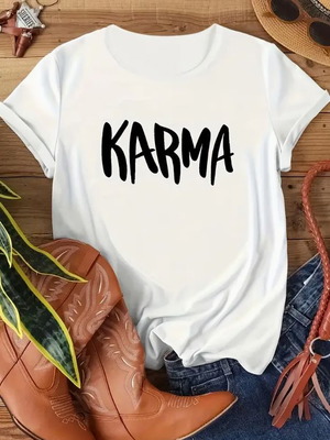 Unisex women's T-shirt with KARMA print and round neckline new