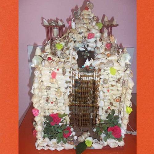 Handmade Icon Stand with Seashells used, folk art
