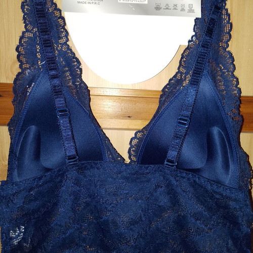 Lace Top Bra with Gift Pouch Blue, New