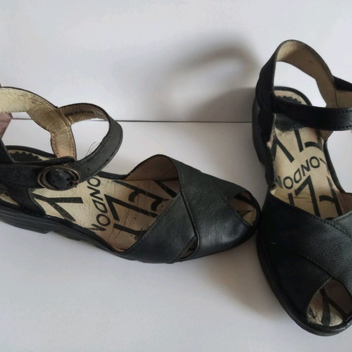 Fly London peep toe sandals used, size 36, black leather