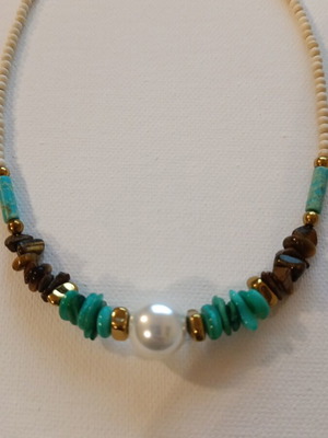 Necklace 832 new, handmade, brown and turquoise