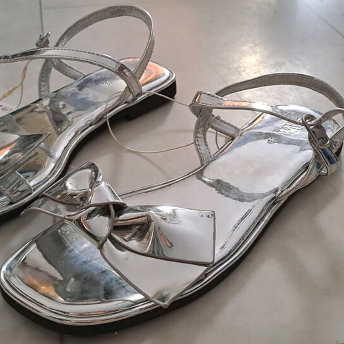 Zara silver mirrored sandals with bow new, size 38