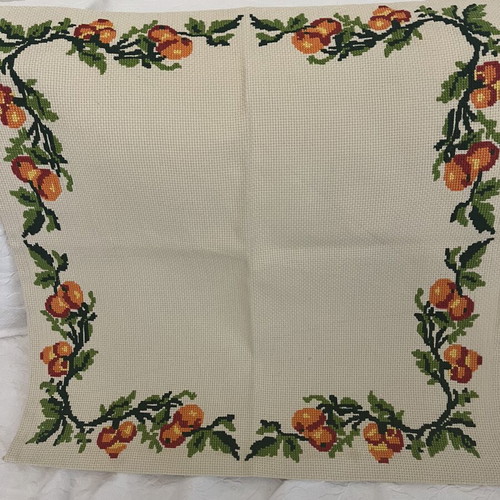 Handmade cross-stitch tablecloth with fruit design 69×69 cm new