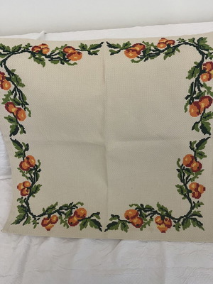 Handmade cross-stitch tablecloth with fruit design 69×69 cm new