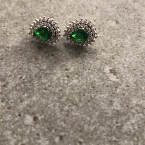 Gold plated earrings with green stone new