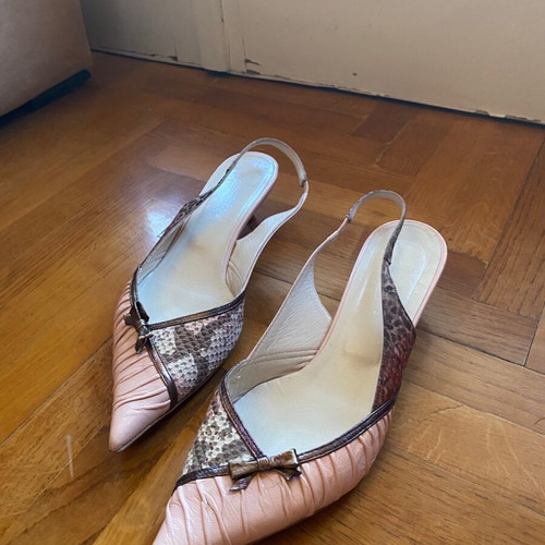 Tsakiris Mallas vintage Y2K coquette heels used, beige and pink