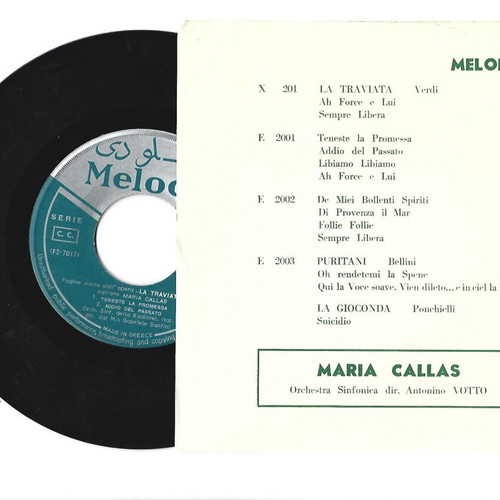 Maria Callas vinyl record used, rare collectible with Melody cover