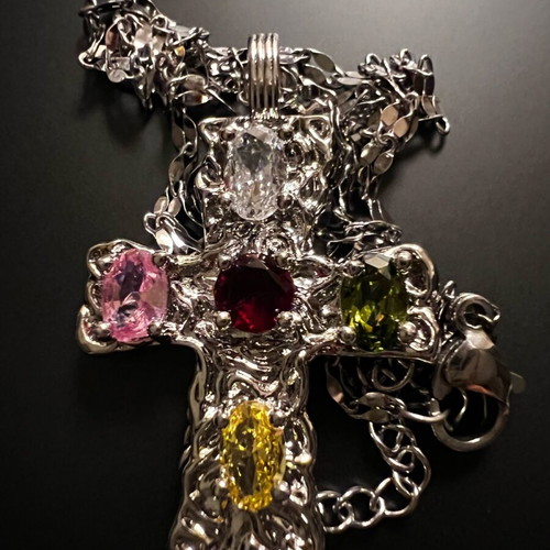 Cross new steel with multicolored stones and gift chain