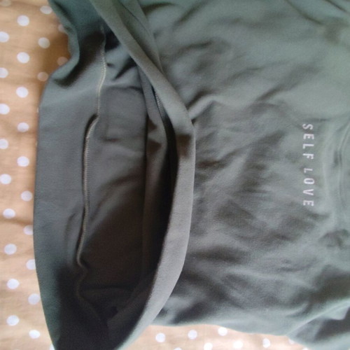 Khaki sweatshirt with Self Love print used, women's size M