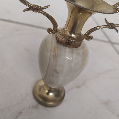 Decorative amphora from brass and onyx like new, 11 cm height
