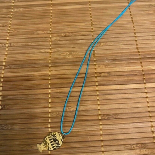 Summer Greek charm handmade necklace with gold steel amphora pendant and turquoise silk cord, new