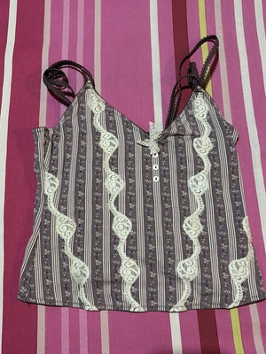 Striped tank top with lace trim and floral print like new, XS
