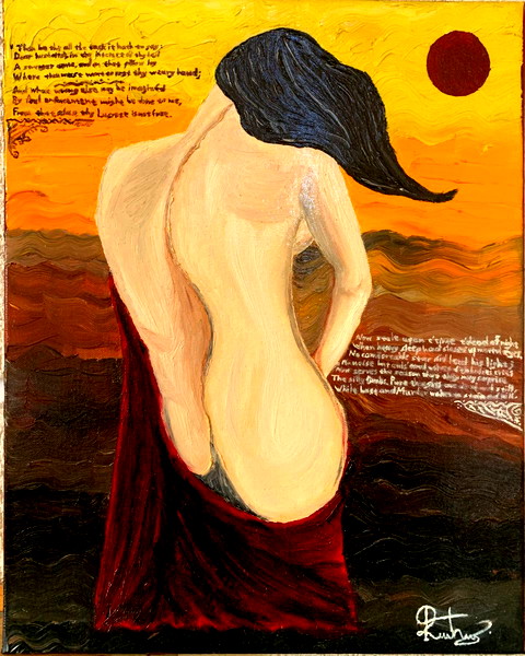 Hand made Oil Painting "Hopefull woman in the sunset"