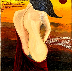 Hand made Oil Painting "Hopefull woman in the sunset"
