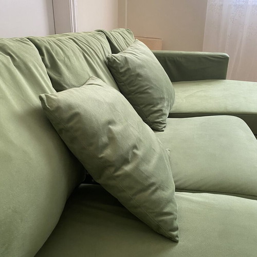 Velvet green sofa, three-seater