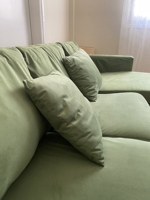 Velvet green sofa, three-seater