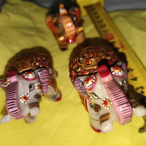 Set of 3 Handmade Marble Elephant Figurines New