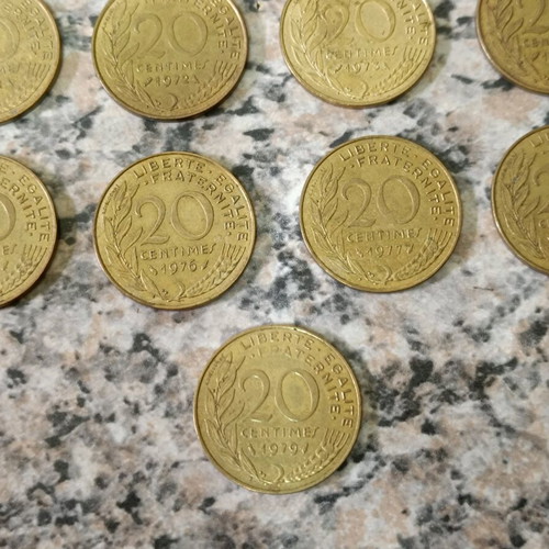French coin collection used, 13 pieces 20 centimes 1967-1979