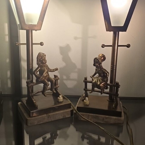 Bronze Art Deco Table Lamps, pair, circa 1930