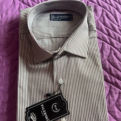 Men's striped shirt new, size L, white and brown