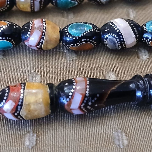 Yiousouri Worry Beads used with amber, mother-of-pearl and silver embroidery