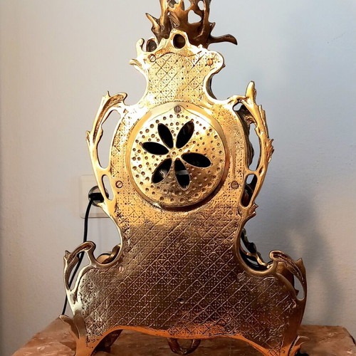 Vintage brass table clock with five-arm candlestick set like new