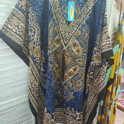 Rima Beachwear kaftan short, deep turquoise with Lahore pattern