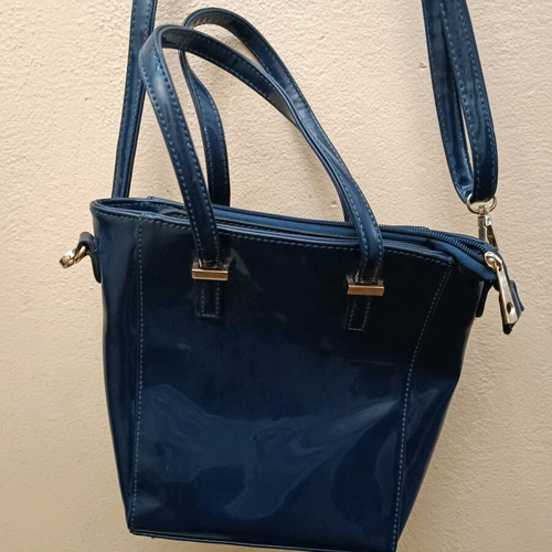 Blue Navy patent look handbag and shoulder bag like new