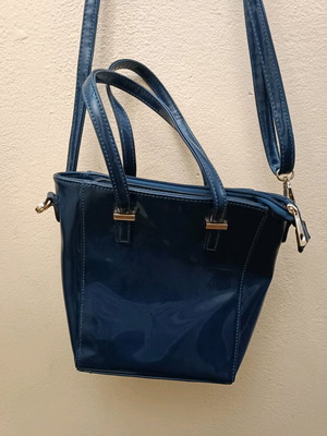 Blue Navy patent look handbag and shoulder bag like new