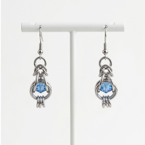 Gothic earrings with blue stone made of stainless steel, new