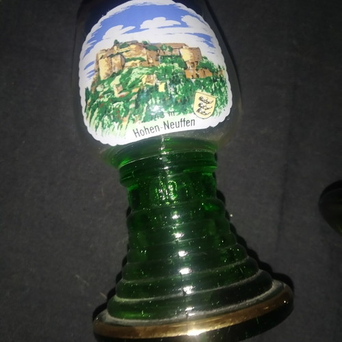 Vintage German Roemer shot glasses with Hohen-Neuffen castle design, set of 2