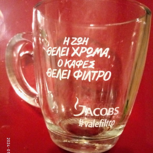 Jacobs collectible mugs used, transparent with messages
