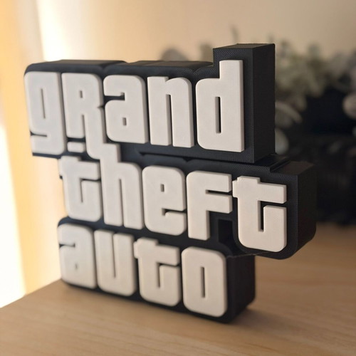 Grand Theft Auto Logo 3D Printed desk sign made from recycled PLA