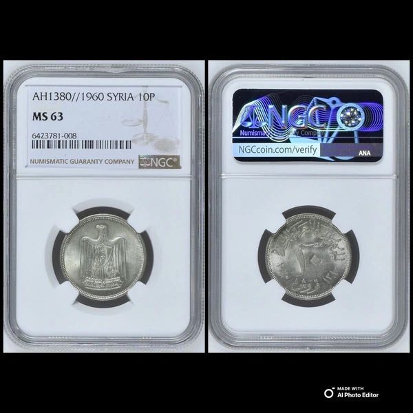 Ασημένιο , 10 Πιάστρες 1960 MS63 NGC
