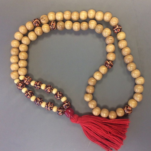 Wooden handmade mala with painted beads and red tassel new