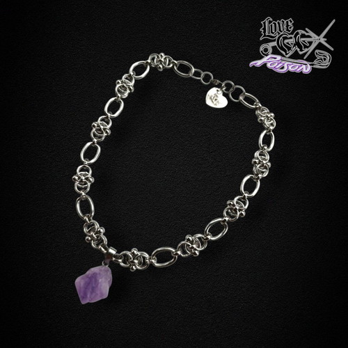 Love X Poison Handmade Stainless Steel Chainmail Necklace with Natural Amethyst Pendant
