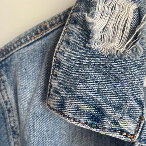 Long denim jacket distressed style size M