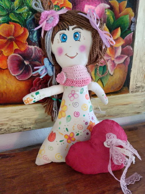 Pandora Cloth Doll with Cloth Heart and Hair Clip