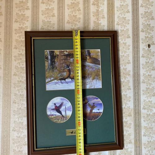 Decorative collection painting with pheasants in wooden frame like new