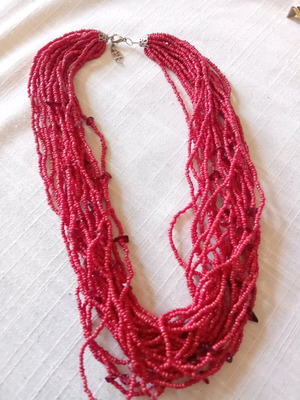 Vintage necklace like new, multiple strands with small red beads