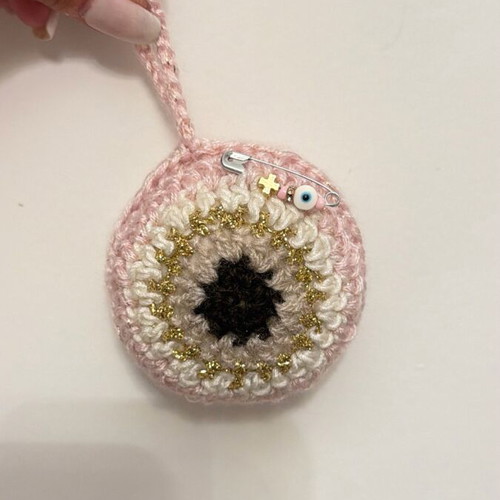 Handmade Crochet Evil Eye Charm for Baby Crib, Keychain, or Car