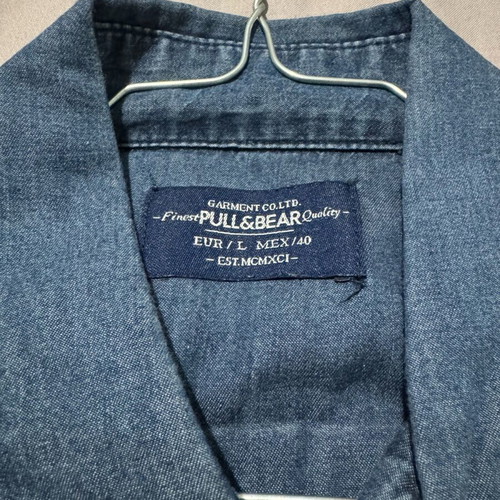 Pull & Bear Denim shirt with leather elbow patches, like new, size L