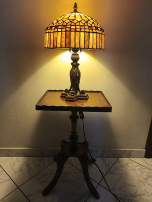 Vintage Tiffany-style table lamp with stained glass shade