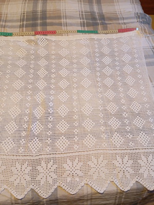 Handmade crochet curtain with lace flowers, like new