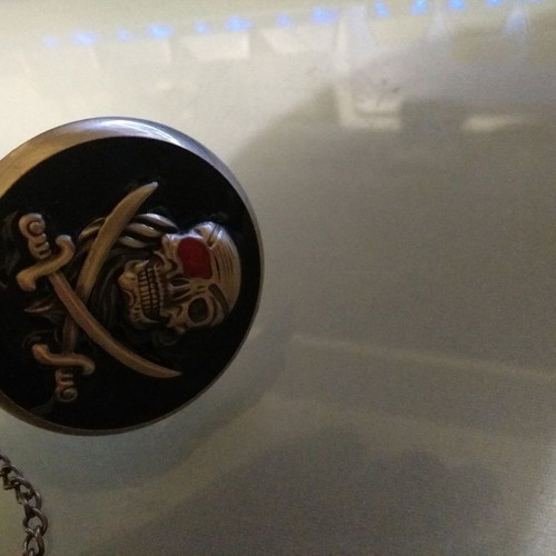 Vintage Black Pirate Skull Quartz Pocket Watch with Chain