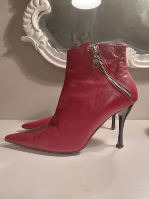 Leather ankle boots, red, size 39, 10 cm heel