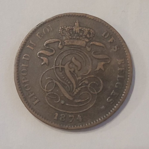 Belgium 2 cents 1874 used
