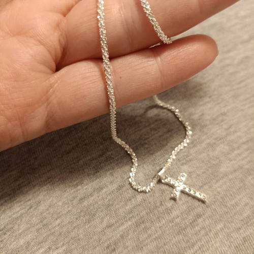 Women's silver cross necklace new with zircon stones