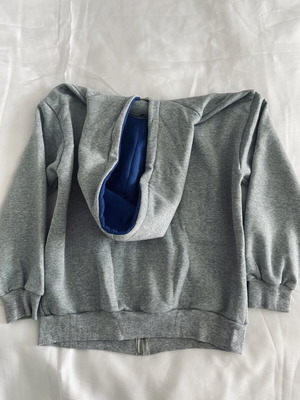 Zipped hoodie like new, gray with blue hood, size XS